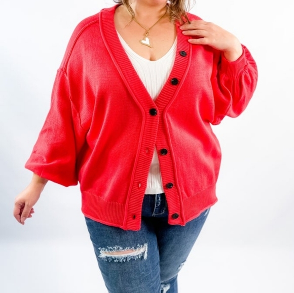 New POL loose fit button cardigan balloon sleeve sz XL red - Picture 5 of 10